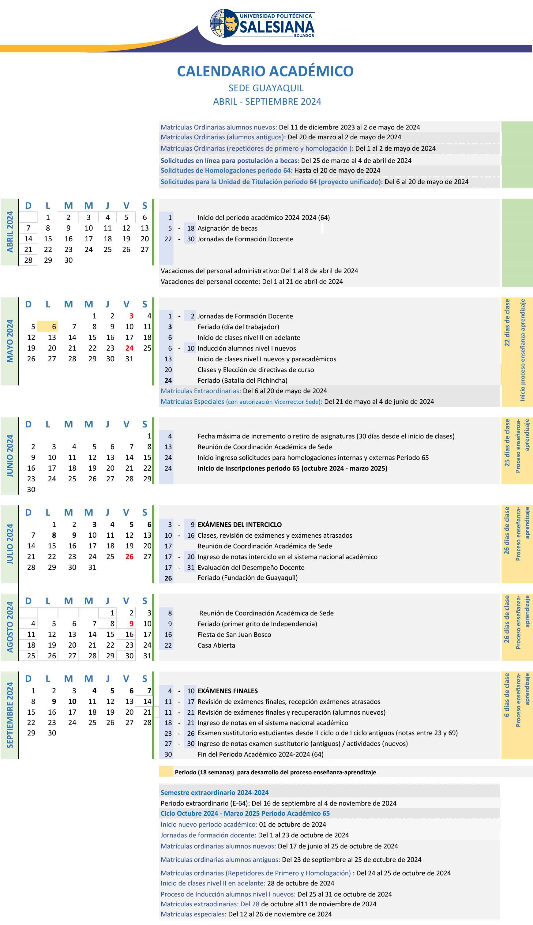 Calendario Académico Sede Guayaquil